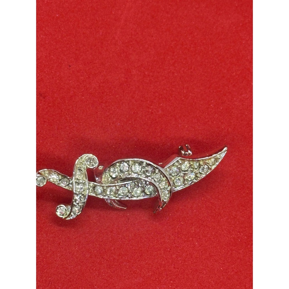 Vintage Silver Tone Rhinestone Scimitar Dagger Sword Brooch Pin Crescent Moon - Picture 3 of 7